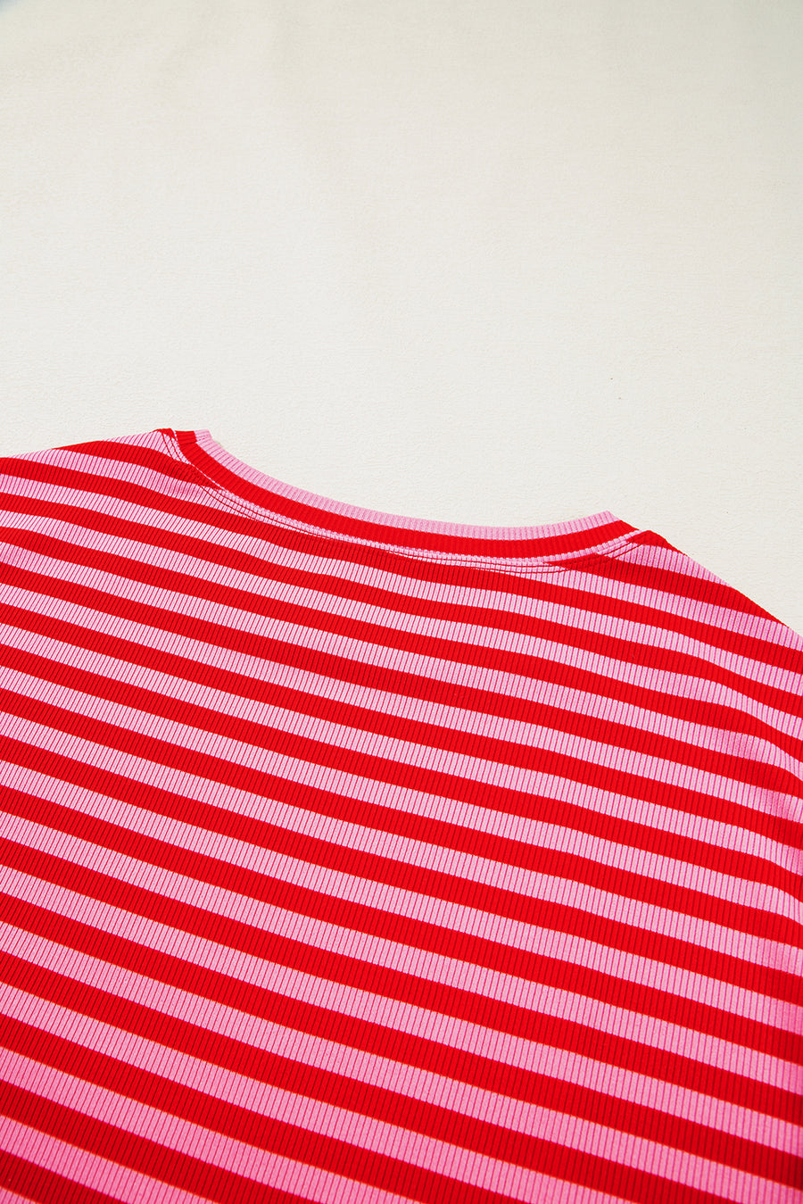 Striped Ribbed Cap Sleeve Crew Neck T-Shirt- 2 Colors