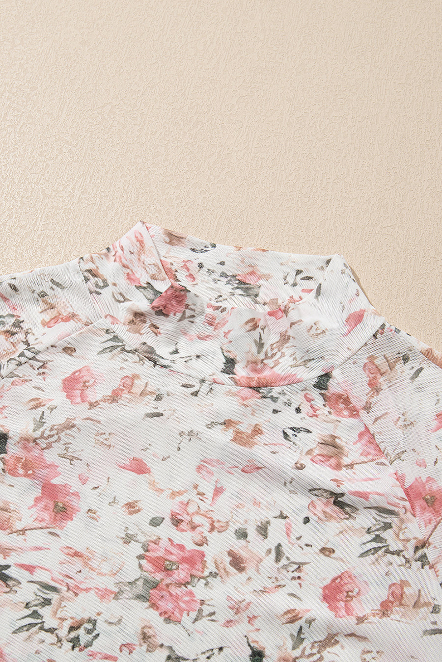 Floral Mock Neck Long Sleeve Mesh Blouse- 2 Colors
