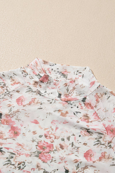 Floral Mesh Mock Neck Long Sleeve Blouse- 2 Colors