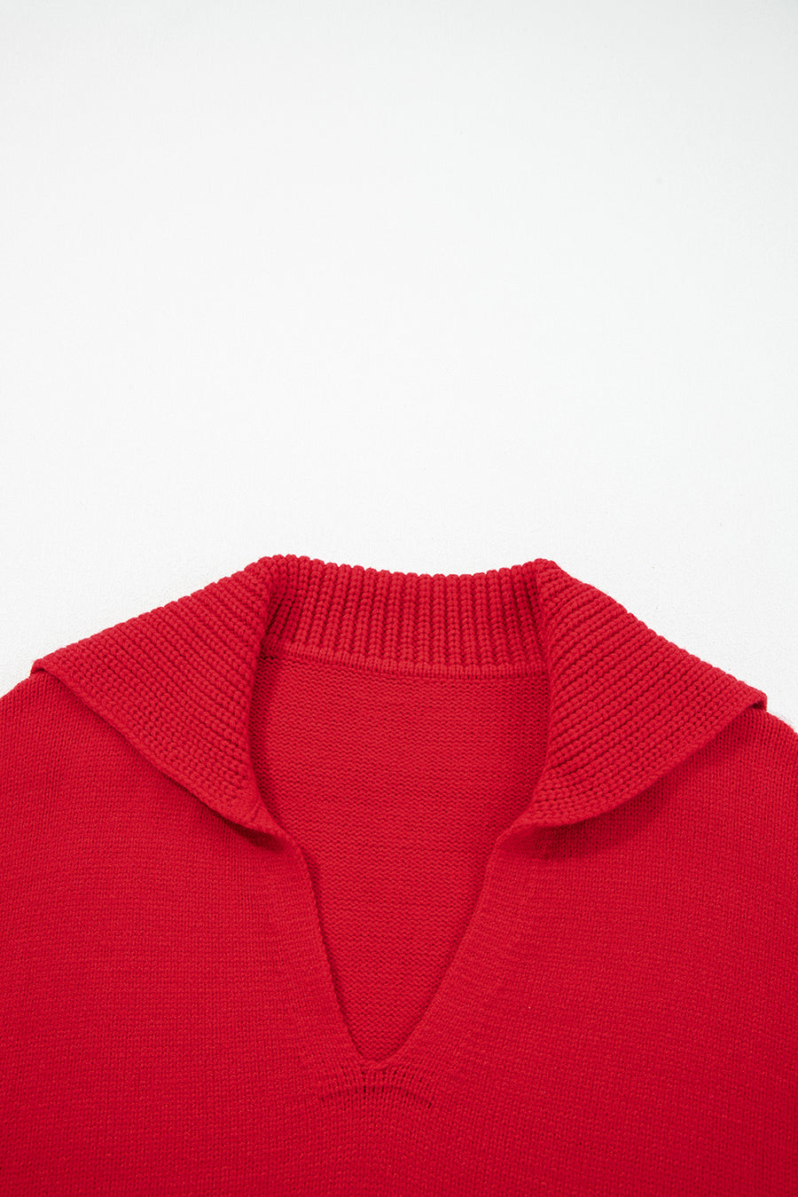 Red Ribbed Edge Sailor Collar V-Neck Loose Fit Sweater