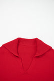 Red Ribbed Edge Sailor Collar V-Neck Loose Fit Sweater