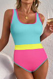Textured Color Block One-Piece Swimsuit