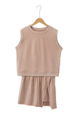 Yellow Cream Solid Color Washed Sleeveless Top Split Skort Cotton 2pcs Outfit