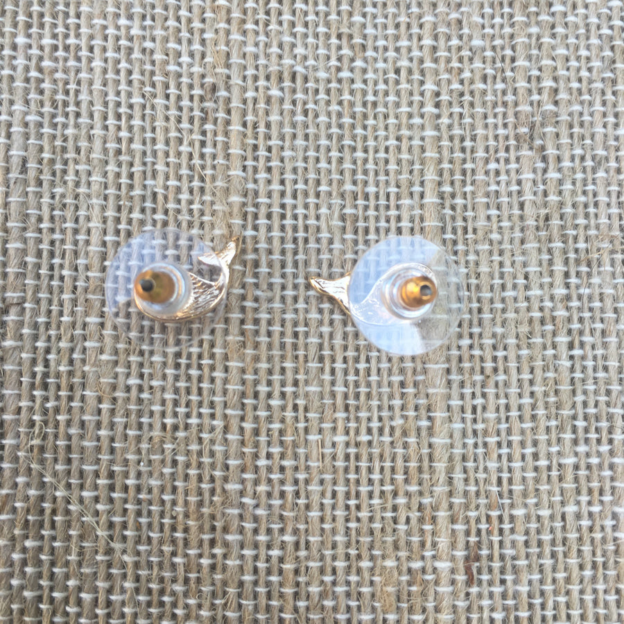 Matte Gold Tone Post Earrings- Whale