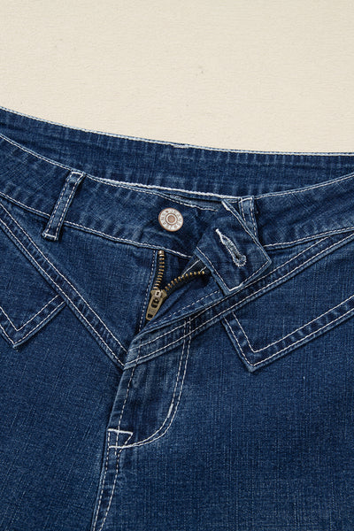 Sail Blue Stitched Waist Detail Cuffed Jeans
