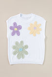 Flower Patch Knit Crew Neck Short Sleeve Sweater- 2 Colors