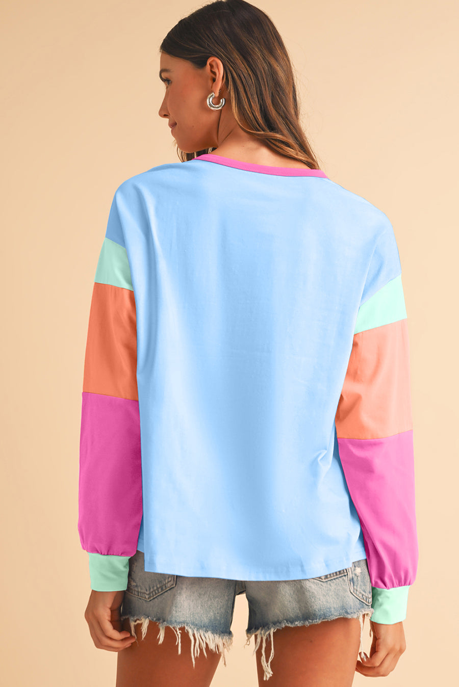 Color Block Long Sleeve Loose Fit Top- 3 Colors