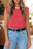 Striped Ribbed Crew Neck Muscle Tee- 2 Colors