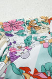 Multicolored Floral Frilly Neckline Long Sleeve Button-Up Blouse