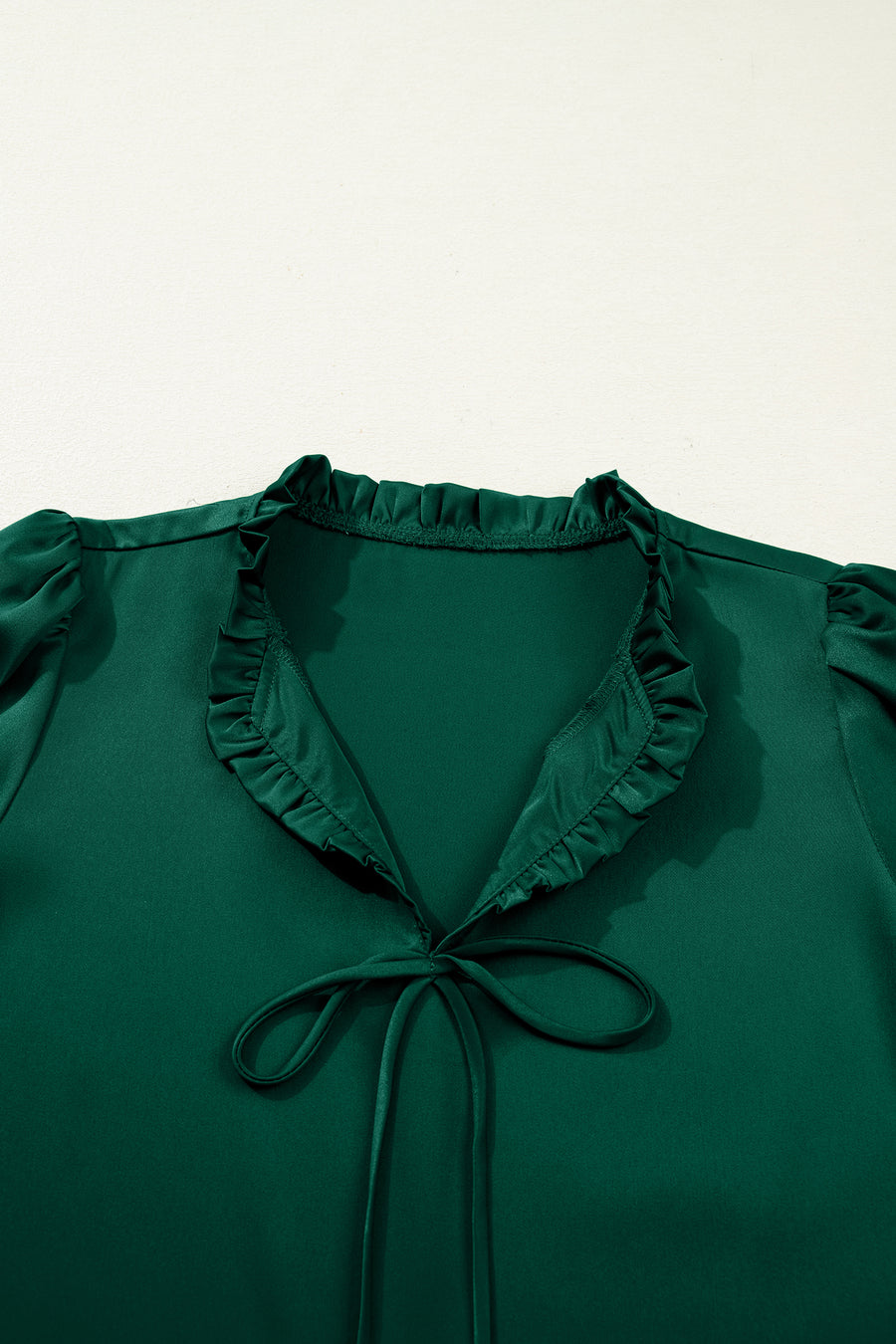 Frilled V-Neck Bow Detail 3/4 Sleeve Blouse- 2 Colors