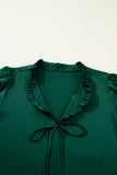 Frilled V-Neck Bow Detail 3/4 Sleeve Blouse- 2 Colors