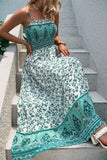 Green Bohemian Floral Print Shirred Cami Maxi Dress