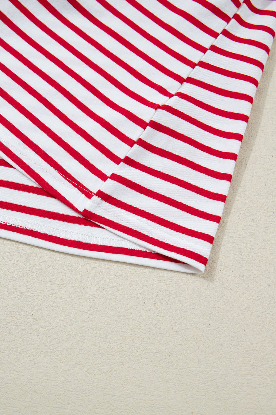 Red Stripe Contrast Frill Neck Half Button-Up Long Sleeve Top