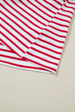 Red Stripe Contrast Frill Neck Half Button-Up Long Sleeve Top