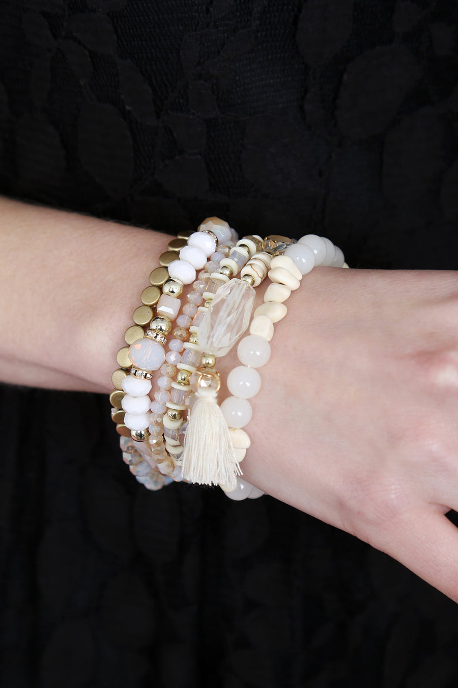 Beaded Stretch Tassel Charm Bracelet- 8 Colors