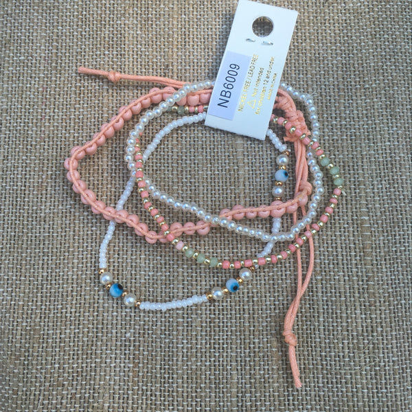 Multi Strand Adjustable Stretch Bracelet- Peach