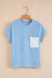 Twist Ribbed Color Block Pocket Crew Neck T-Shirt- 4 Colors