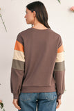 Dark Khaki Multi Colorblock Drop Shoulder Pullover Sweatshirt