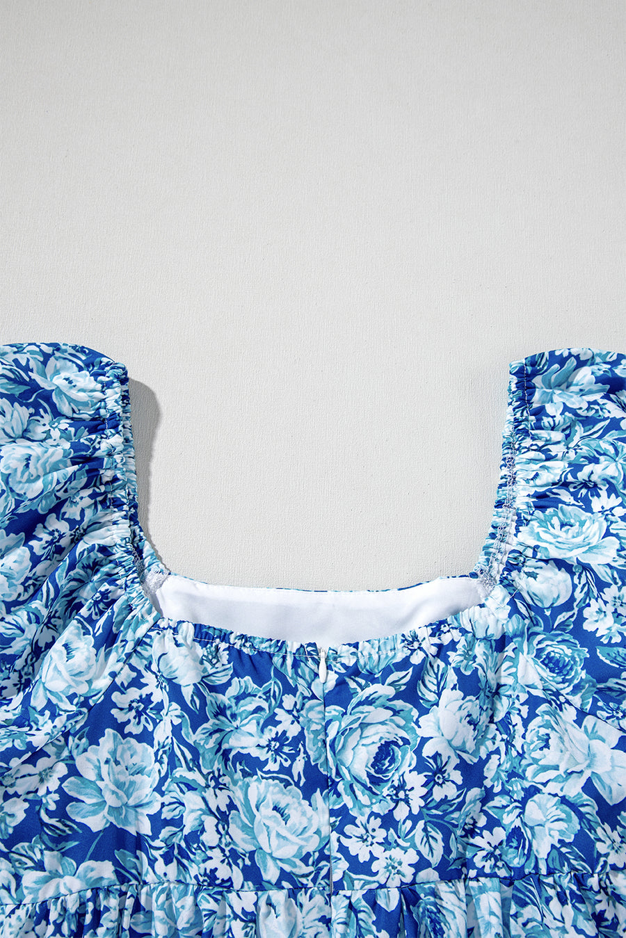 Blue Multi Floral Puff Sleeve Babydoll Mini Dress with Pockets