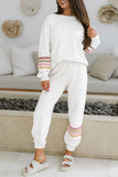 Cream Striped Drop Shoulder Sweateshirt and Joggers Outfit Set