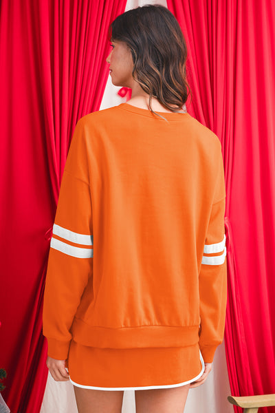 Tillandsia Purple Varsity Stripe Detail Drop Shoulder Pullover Mini Skort Set