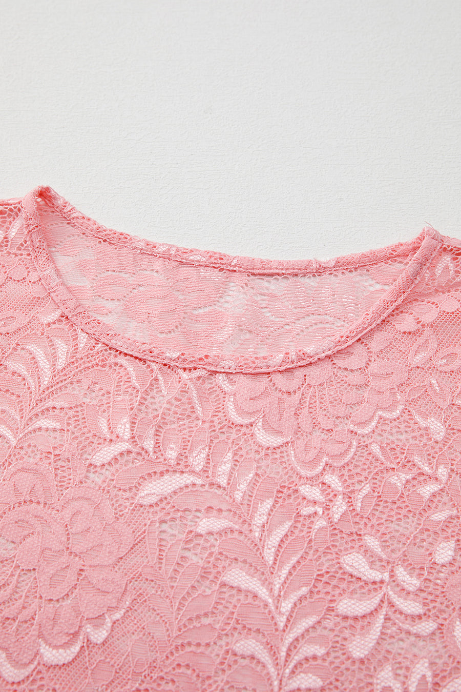 Pink Floral Lace Sheer Long Sleeve Blouse