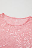 Pink Floral Lace Sheer Long Sleeve Blouse