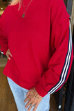 Red Striped Arm Tape Crew Neck Sweatshirt