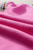 Bright Pink Square Stripes Crew Neck Short Sleeve Sweater
