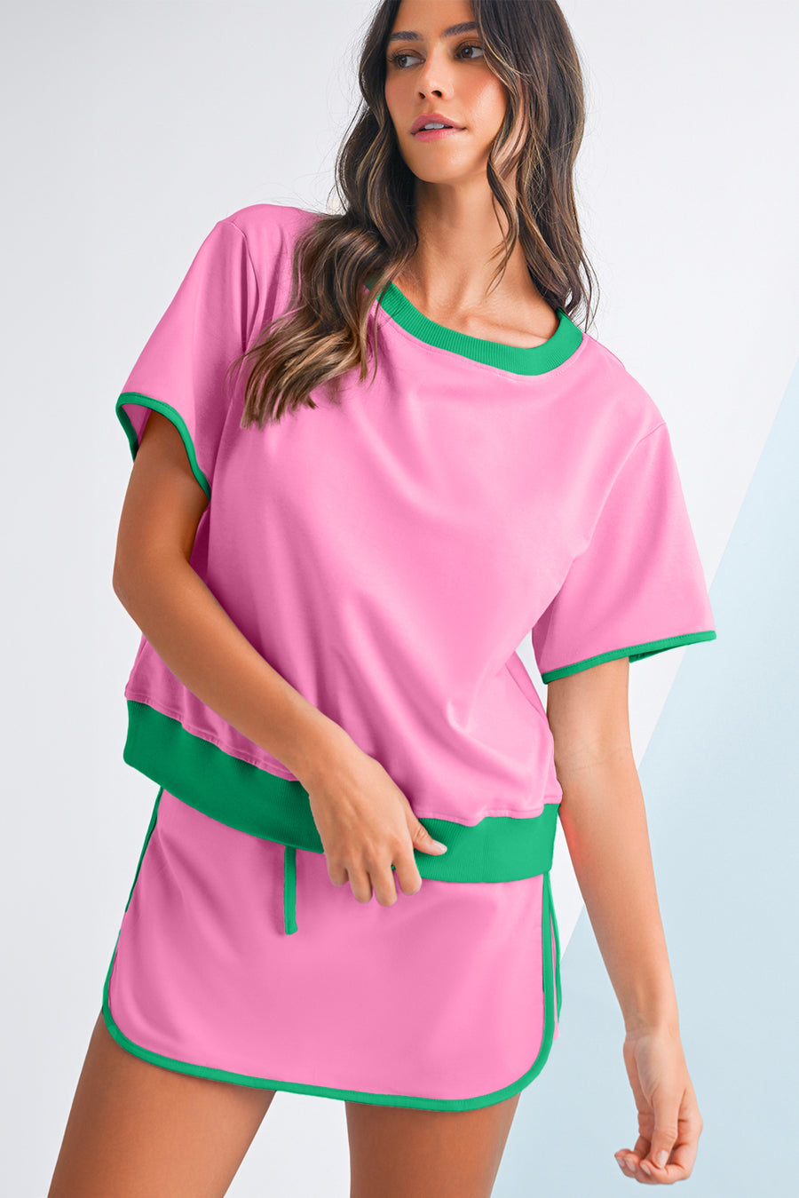 *Pre-Order* Color Block Drop Shoulder T-Shirt and Skort Set- 5 Colors