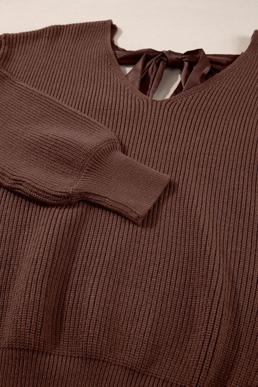Lantern Sleeve V-Neck Bow Back Sweater- 4 Colors