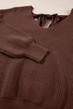 Lantern Sleeve V-Neck Bow Back Sweater- 4 Colors
