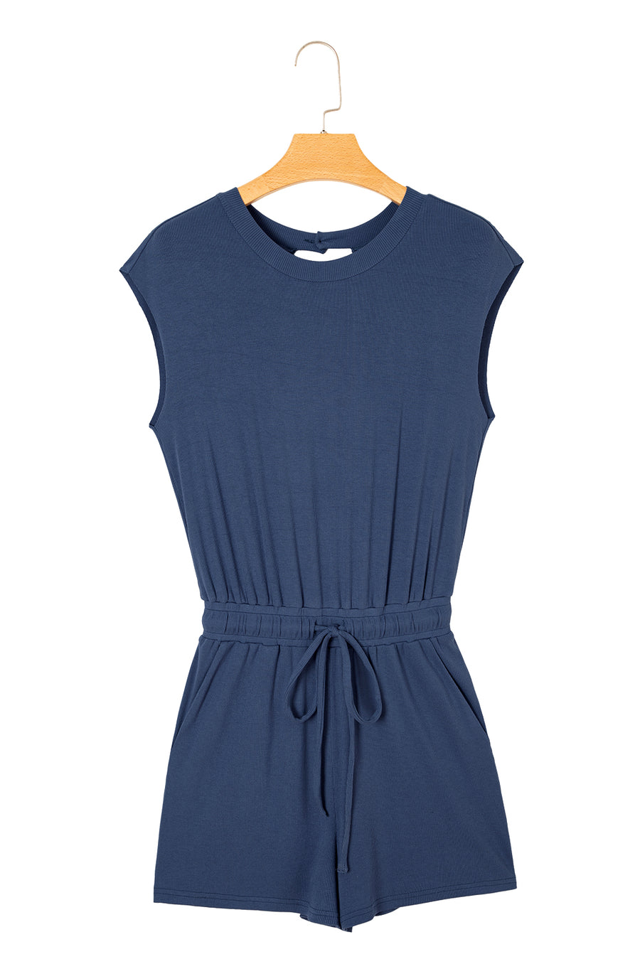 Cut-Out Back Drawstring Knit Romper- 2 Colors