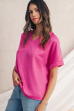 Bright Pink V-Neck Dolman Sleeve Loose Top