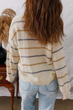 Striped Ribbed Edge Drop Shoulder Sweater- 2 Colors