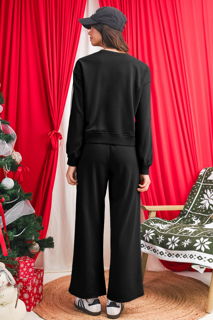 Varsity Striped Cropped Sweatshirt and Wide Leg Pants Matching Set- 5 Colors