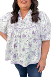 Plus Size Lavender Floral Frill V-Neck Blouse