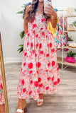 *Backorder* Floral Print Denim Straps High Waist Maxi Dress