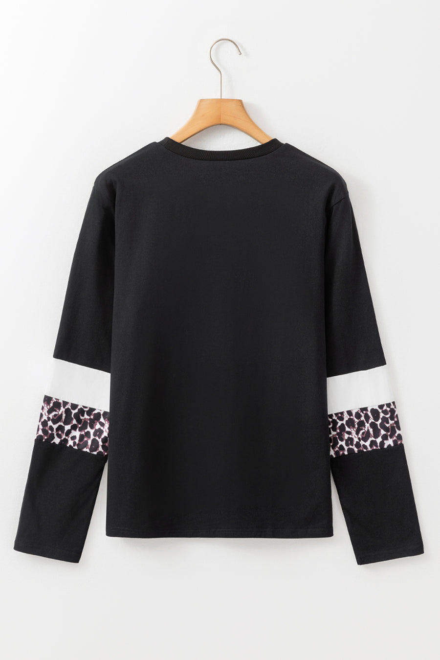 Leopard Print Color Block Patchwork Crew Neck Long Sleeve Top
