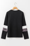 Leopard Print Color Block Patchwork Crew Neck Long Sleeve Top
