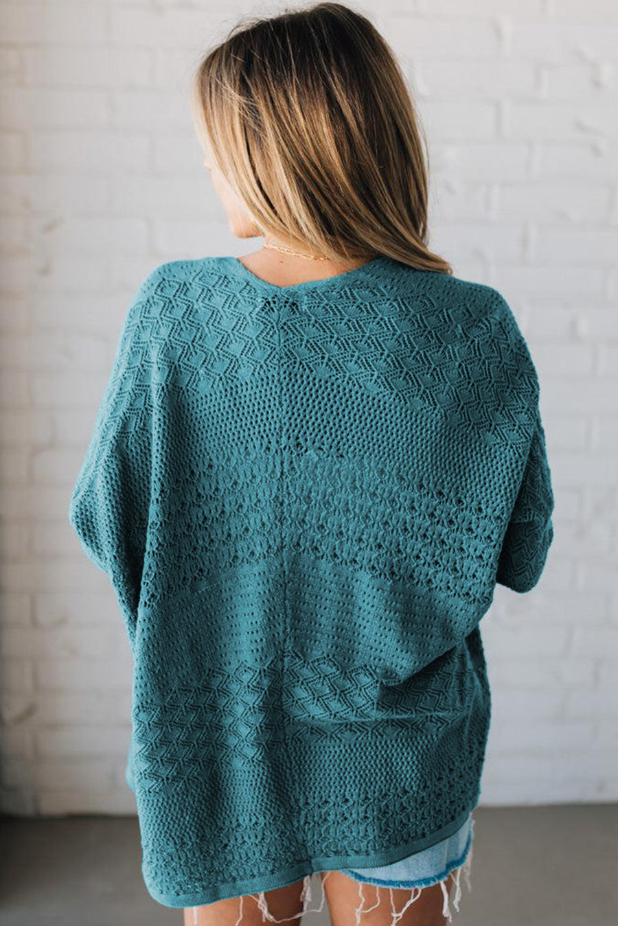 Redwood Burl Mix Pattern Hollow Knit Open Front Cardigan