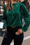 Velvet Asymmetric Button Keyhole Long Sleeve Blouse- 2 Colors