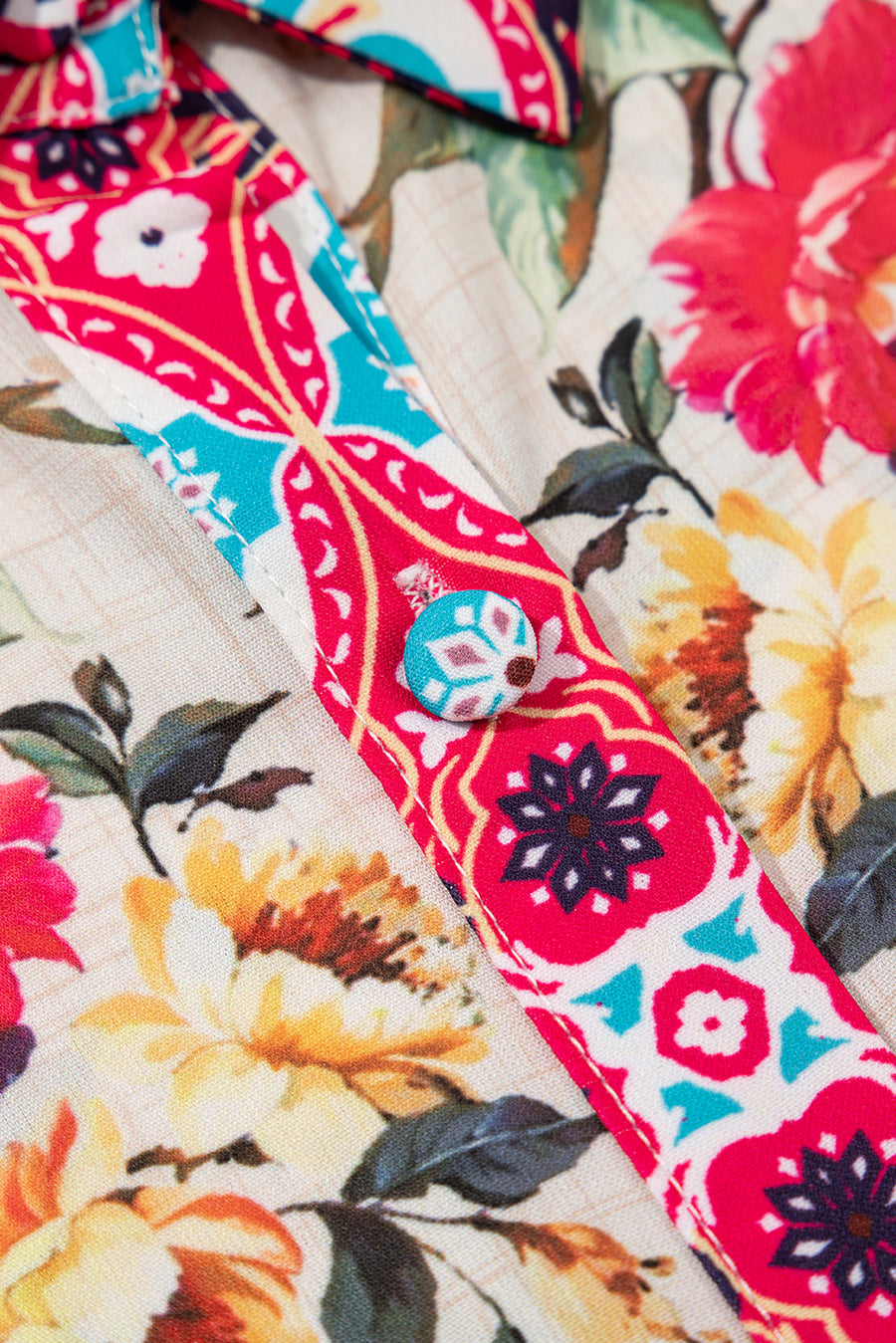 Multicolored Bohemian Floral Collared Ruffle Sleeve Button-Up Mini Dress