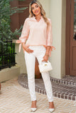 Pink Striped Pearl Beaded Bow Cuff Blouse