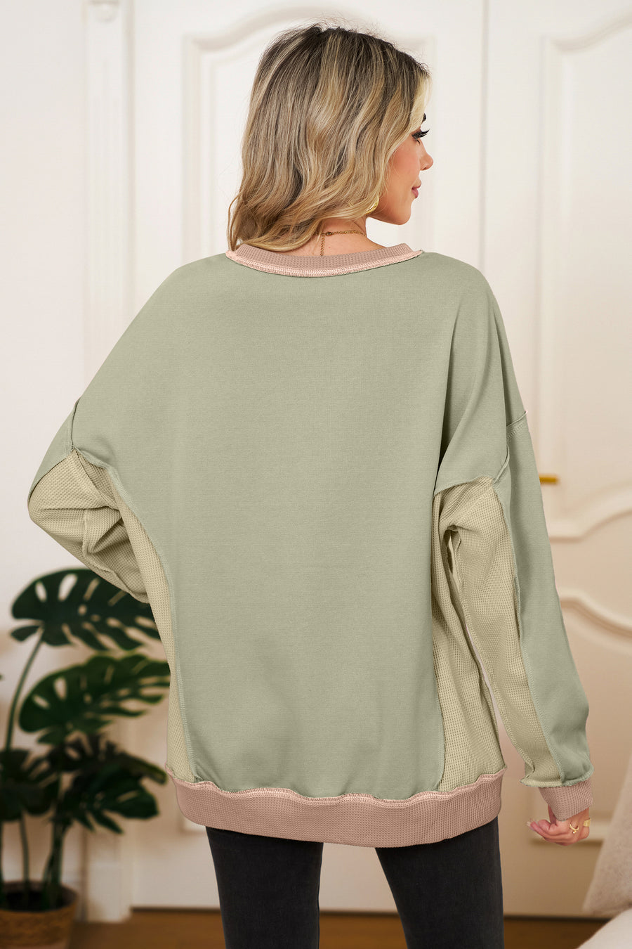 Color Block Waffle Knit Patchwork Oversized Sweatshirt- 3 Colors