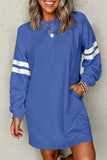 Varsity Striped Long Sleeve Loose Mini Dress with Pockets- 5 Colors