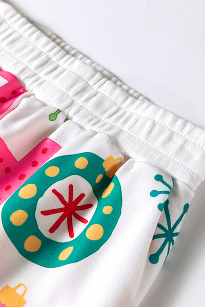 Pink Santa Claus Graphic Christmas Tree Pajama Set