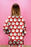 Pink Santa Claus Graphic Christmas Tree Long Sleeve Pajama Set- 2 Colors