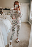 White Holly Print Christmas Long Sleeve Pajama Set