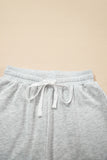 Light Grey & Pink Color Block Raw Hem Pullover Sweatshirt and Shorts Set